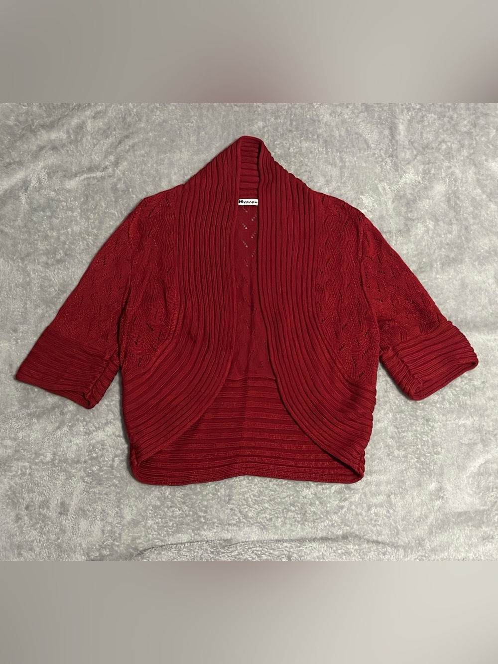 Peter Nygard Red Cable Pointelle Knit Open Front Shrug Cardigan Top Medium